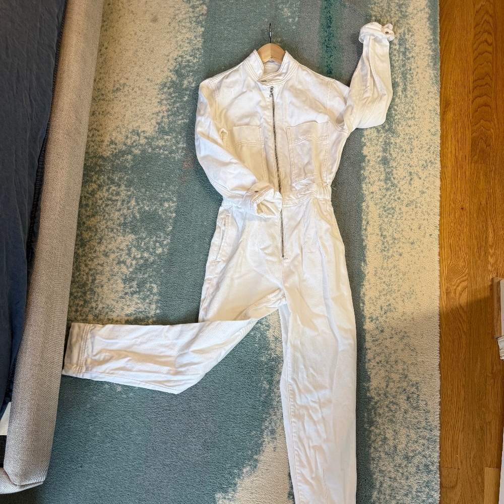 White denim zip jumpsuit MANGO